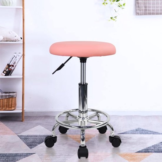 Verstelbare draaistoel met PU leren kussen voor salon, massage en kantoor - Klein (Roze) — afbeelding 5