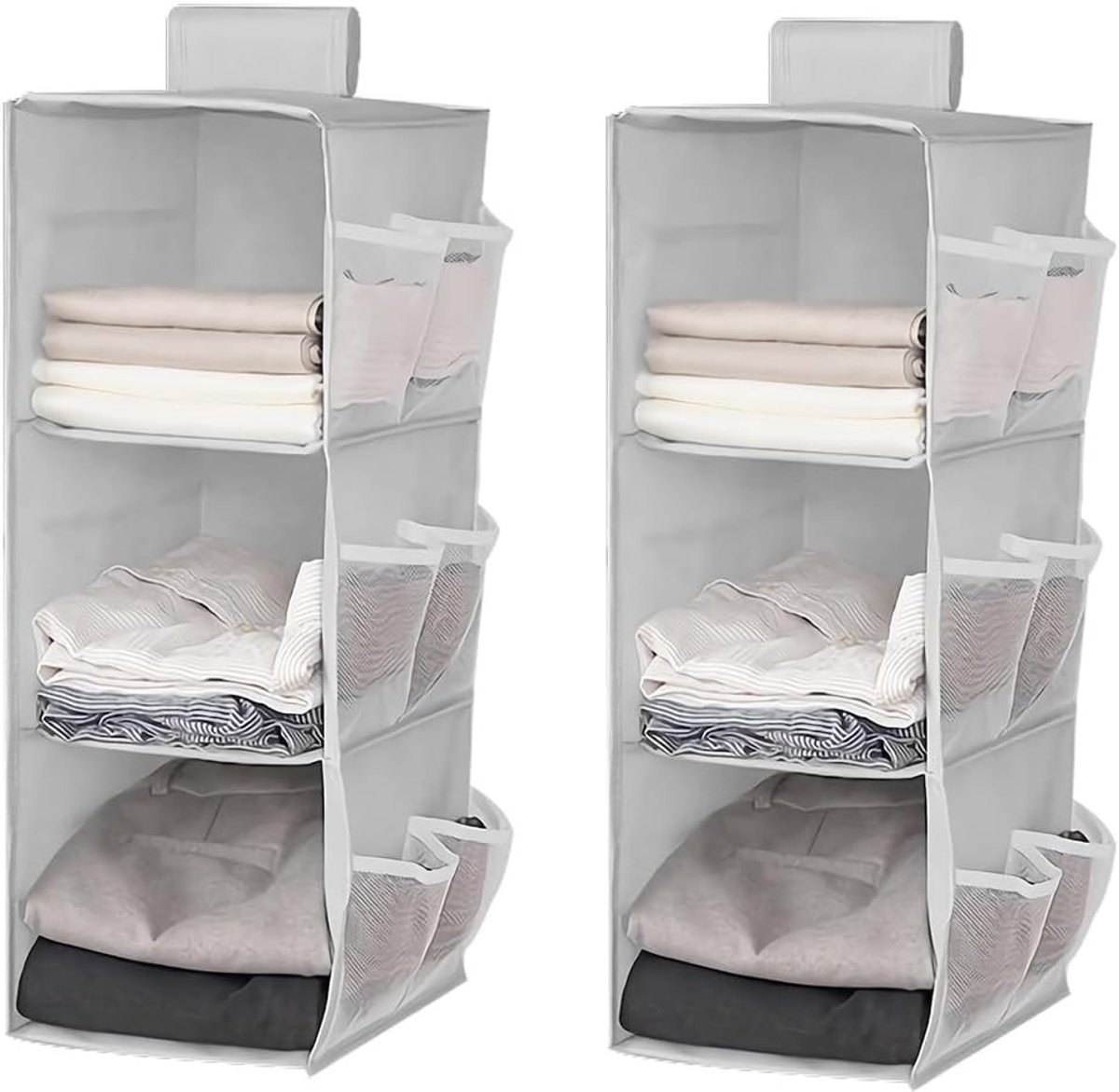 Hanging Storage Planken met Zijzakken - 2 Stuks Kleding Organizer voor Ruimtebesparing en Opberging in de Slaapkamer met 3 Laagjes