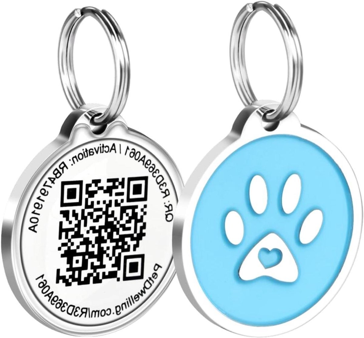 Huisdier ID Tag - Hondenpenning Kattenpenning - Huisdier Veiligheid - QR Code Identificatie - 4 stuks - Zomer Blauw