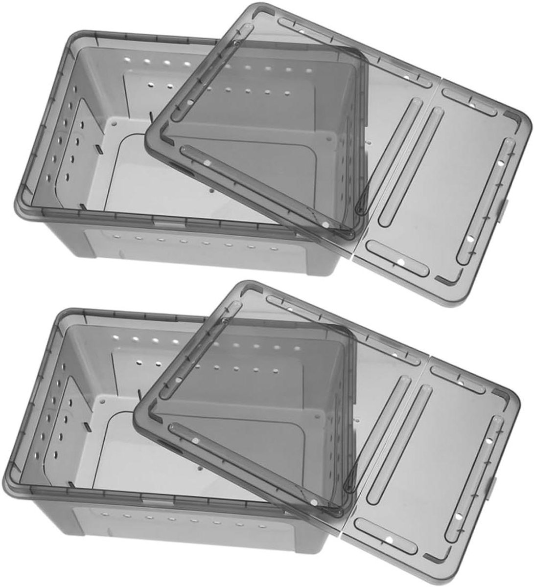Reptielen Voedingsbox - Terrarium Habitat - Kleine Huisdieren Verzorgen - Dubbele Openingen - 1 Aantal - Zwart