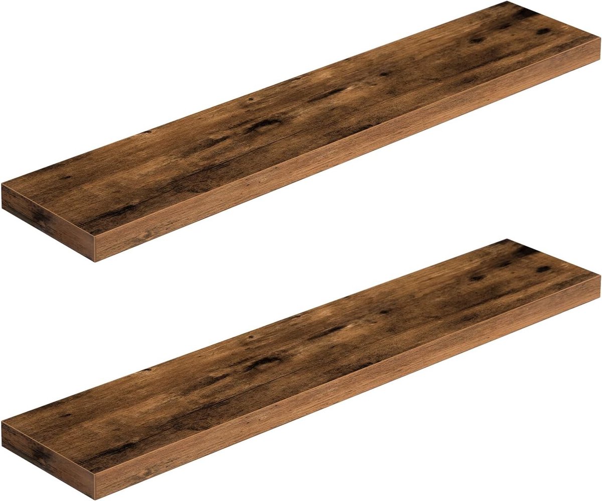 Set van 2 Drijvende Wandplanken van Hout, 100 cm, Decoratieve Planken voor Badkamer, Slaapkamer en Keuken, Rustiek Bruin