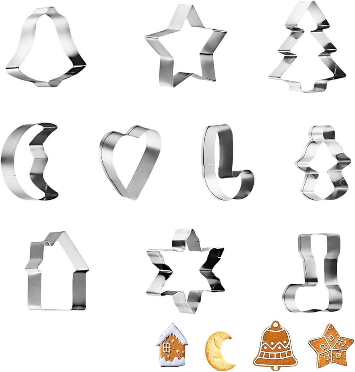 Kerstkoekjes uitstekers set van 10 – Foodgrade roestvrij staal, veelzijdig bakgerei voor koekjes, cupcakes en taarten