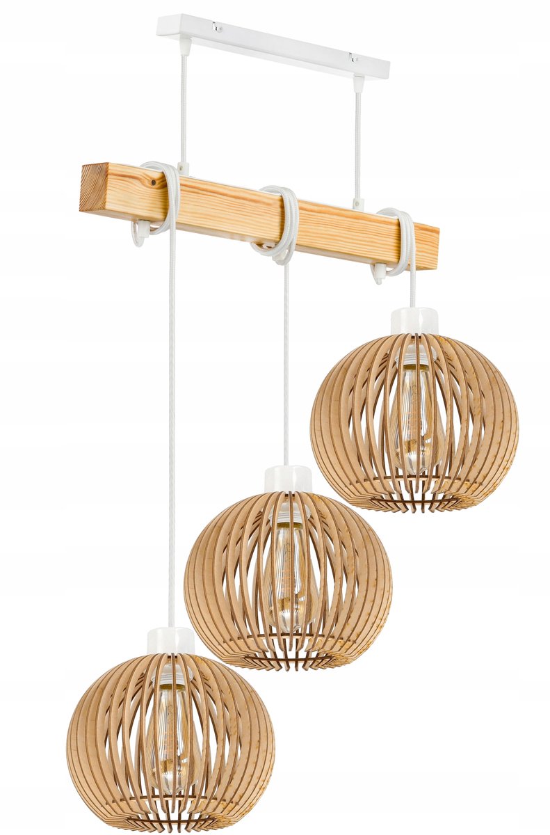 Hanglamp Houten Balk Loft Stijl met 3 Kappen E27
