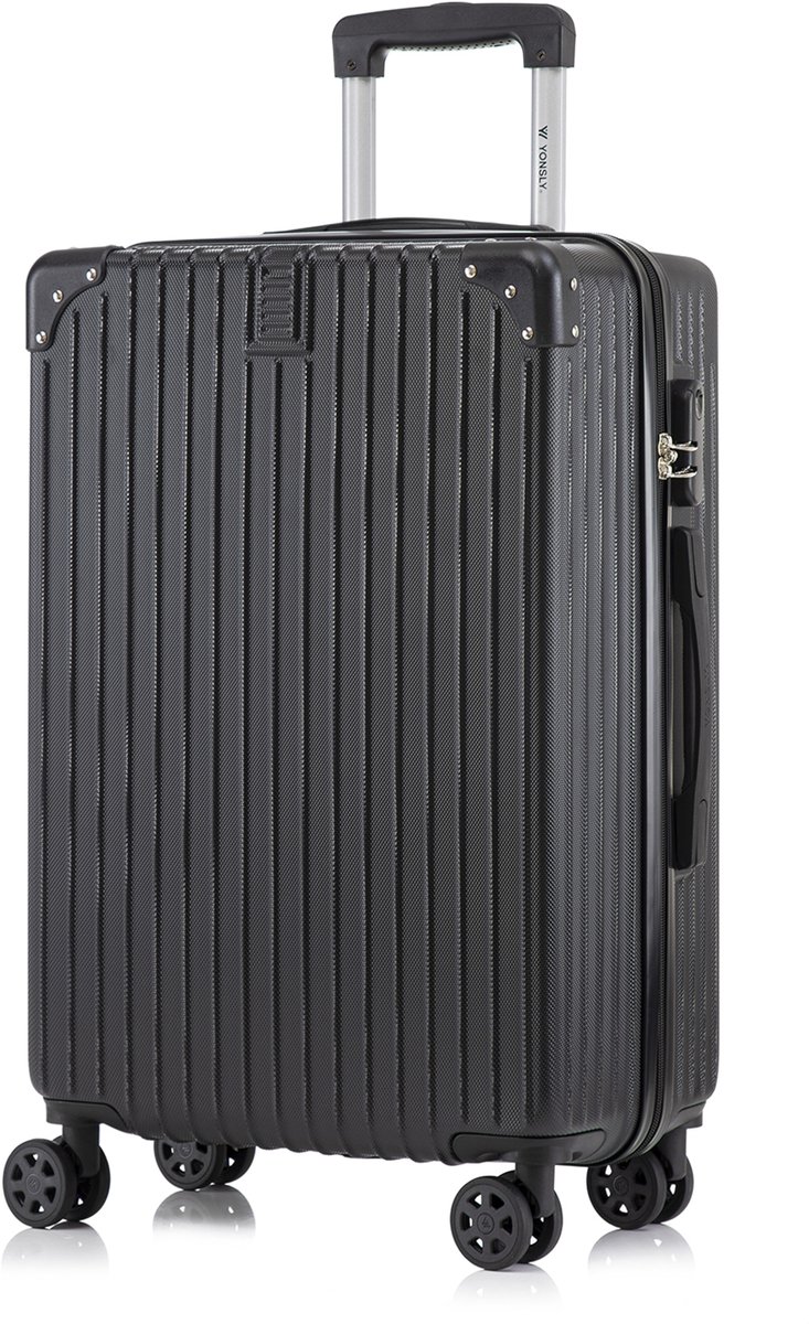 YONSLY Handbagage Koffer - 66cm - 66 L - Cijferslot- 360° Draaibare Wielen - Trolley- 66 x 43 x 26 cm - Zwart