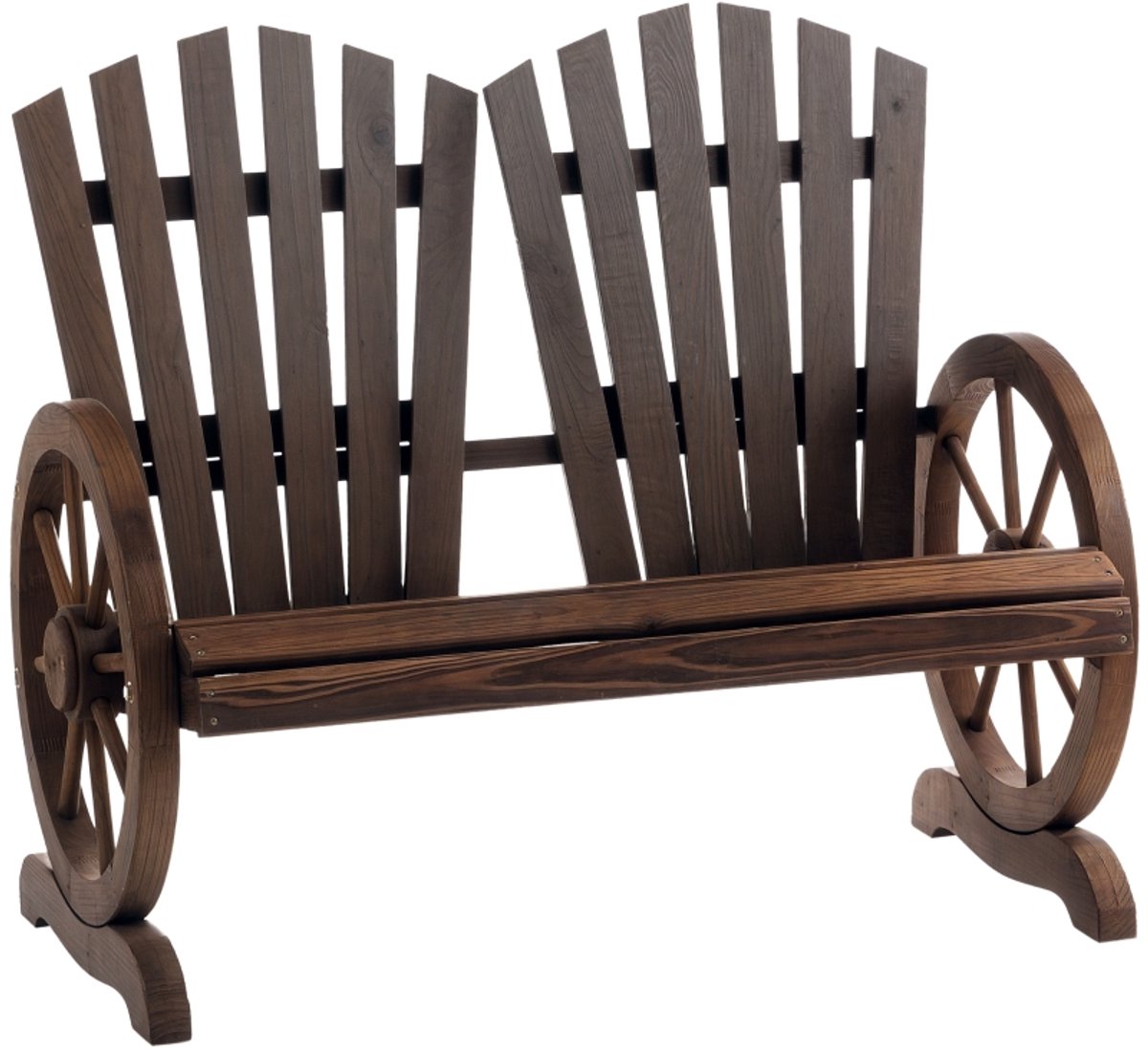 Tuinbank 108 × 66 × 95 cm donkerbruin hout relaxstoel stoel fauteuil met armleuningen wielvormig ontwerp stabiele en duurzame constructie eenvoudig te reinigen geschikt voor tuin terras balkon en buitenruimte