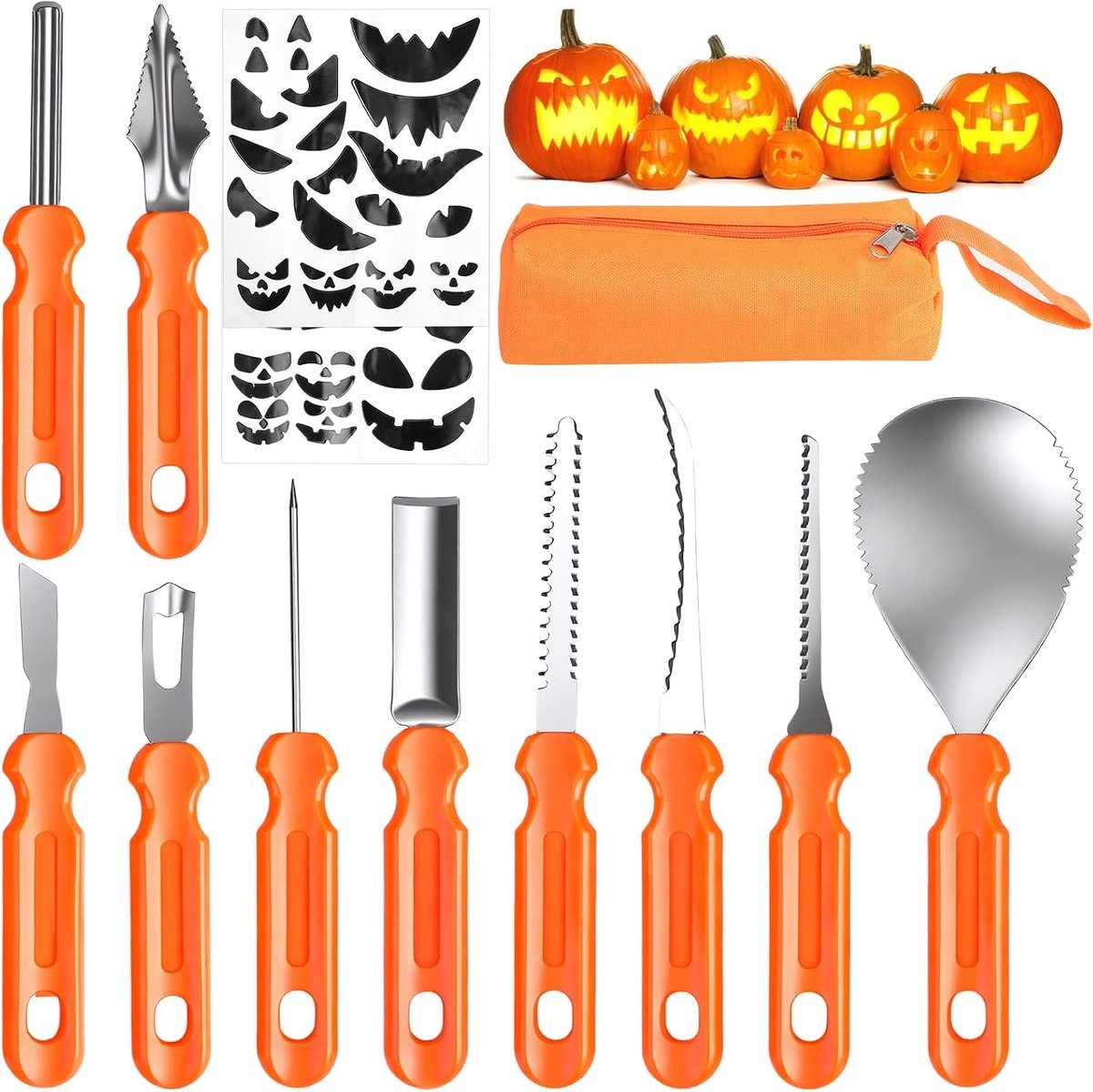 Halloween Pompoen Snijset - Inclusief 1 Vlek en 2 Pompoensjablonen - Voor Creatieve Decoratie
