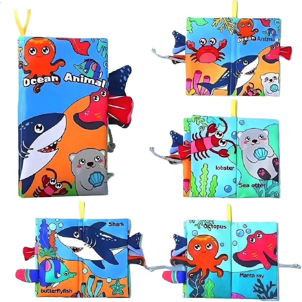 casalora Baby Stoffen Voelboek met Bijtring – Babyspeelgoed – Sensorisch Knisperboek voor 0-24 Maanden – Zeedieren
