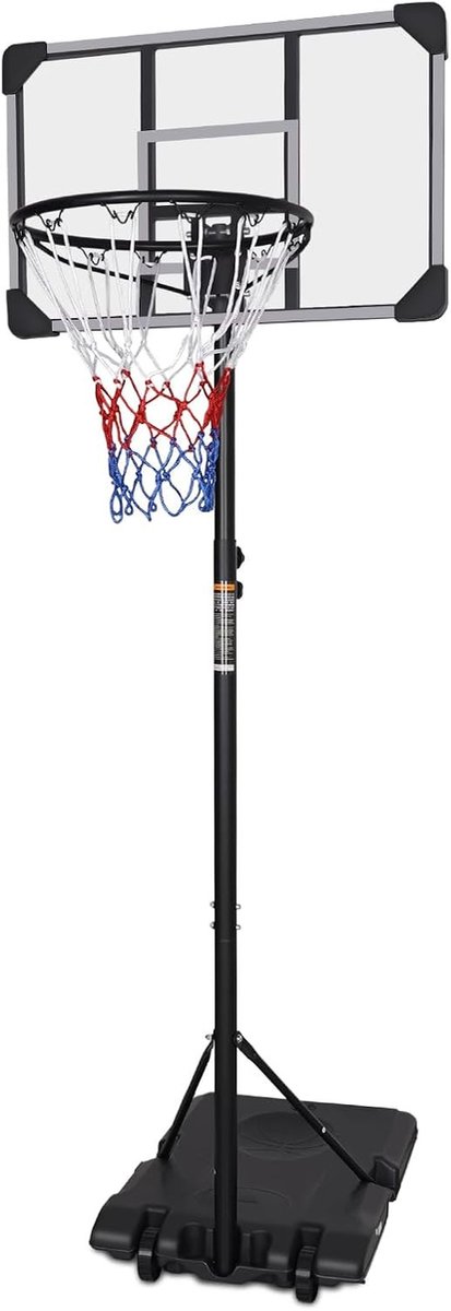 Draagbare Basketbalring - Transparant - 213 cm - In hoogte verstelbare Standaard met Stabiele Basis - Voor Kinderen en Volwassenen