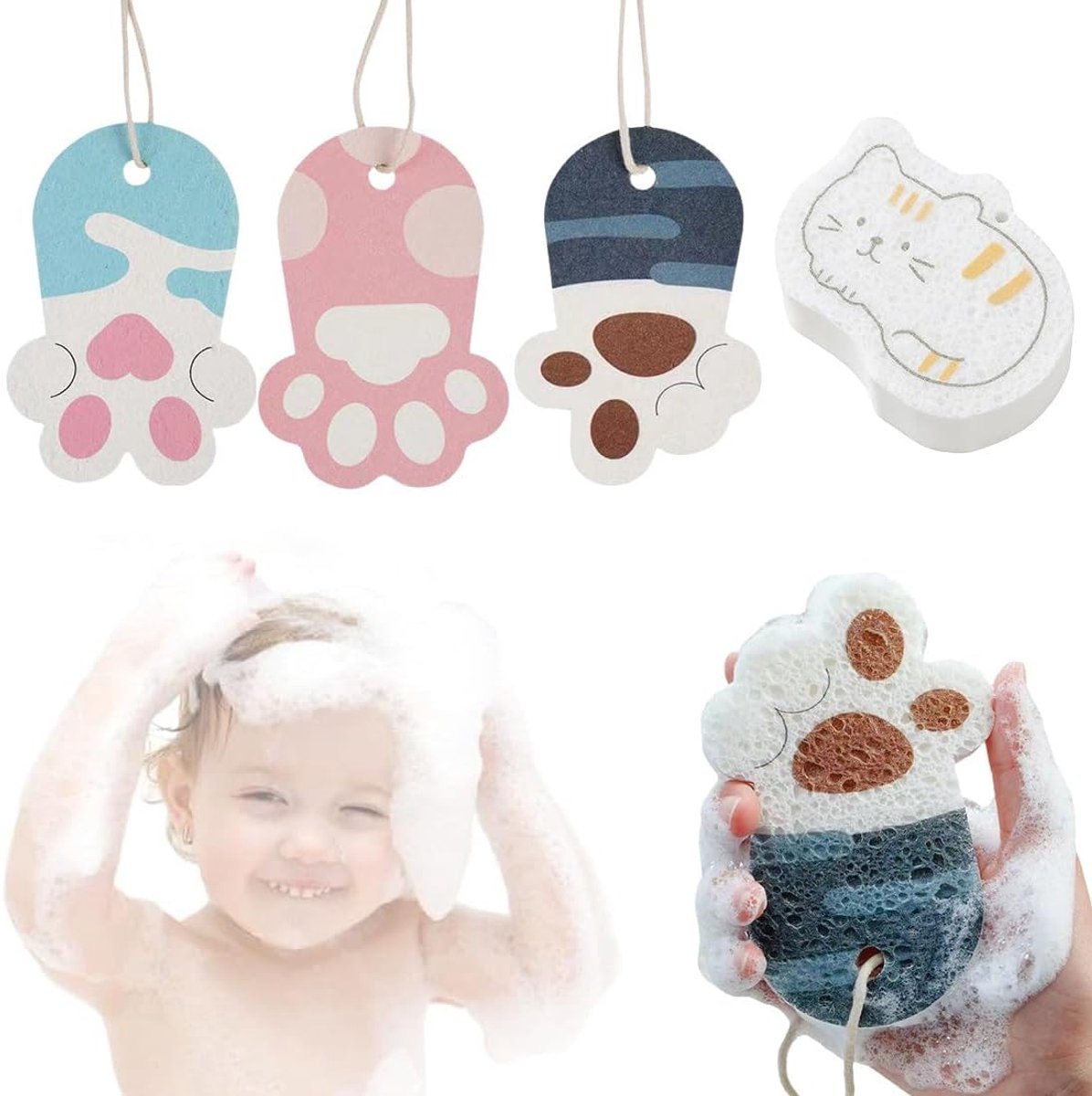 Badspons voor baby's 4 stuks - Hydrofiele Konjac sponzen - Natuurlijke zachte vormen - Ideaal voor veilig badderen - ShopVlot