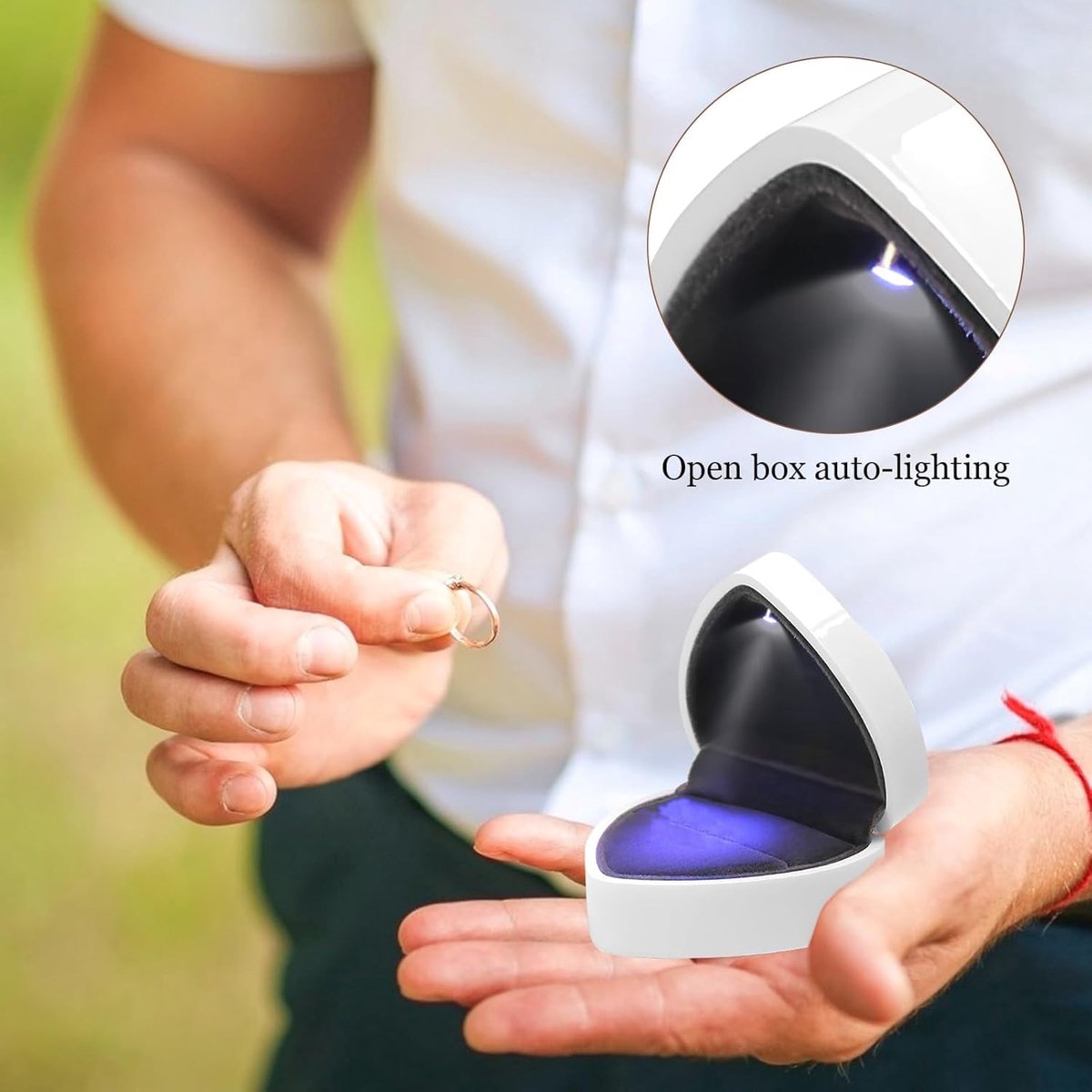 Ringdoos met LED-licht - Witte fluwelen ringdoos - Creatief ontwerp - Perfect voor verlovingen - ShopVlot