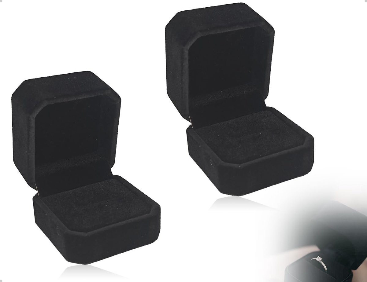 Ringendoosjes 2 stuks - fluwelen sieradenetui - zwart - ideaal voor huwelijksaanzoek - ShopVlot