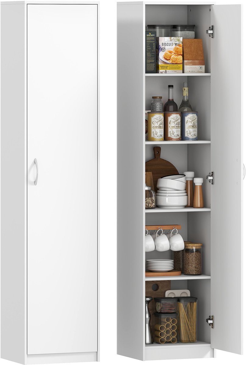 Homcom Kitchen Pantry-Spaanplaat-40L x 35B x 180H cm-Wit