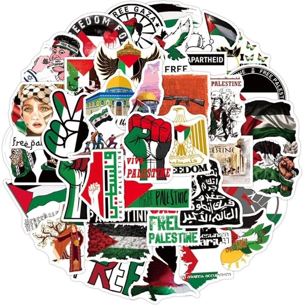 50 Palestina Stickers – Support Palestine – 6 x 6 cm