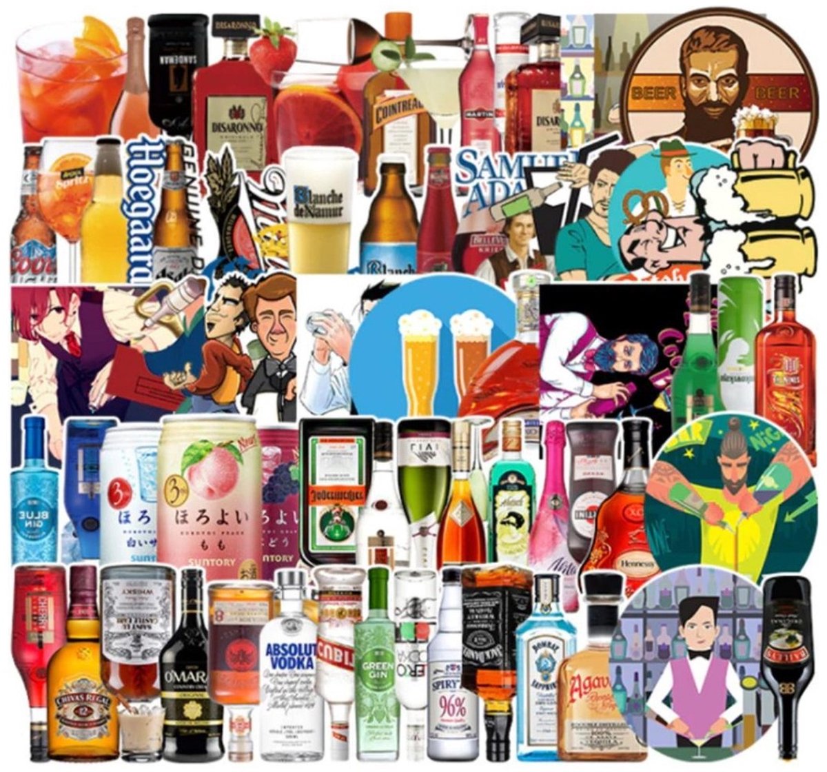 67 Bier & Wijn Stickers – Drank Stickermix – Water- & UV-bestendig