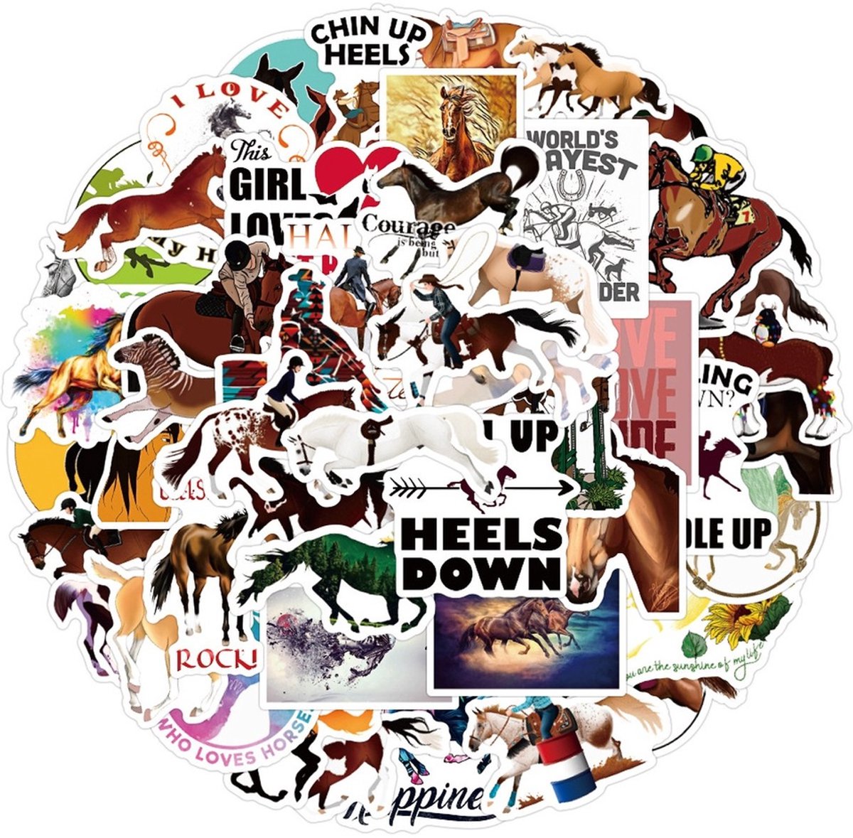 50 Paarden Stickers – Dieren, Pony’s & Paardrijden – 6-8 cm
