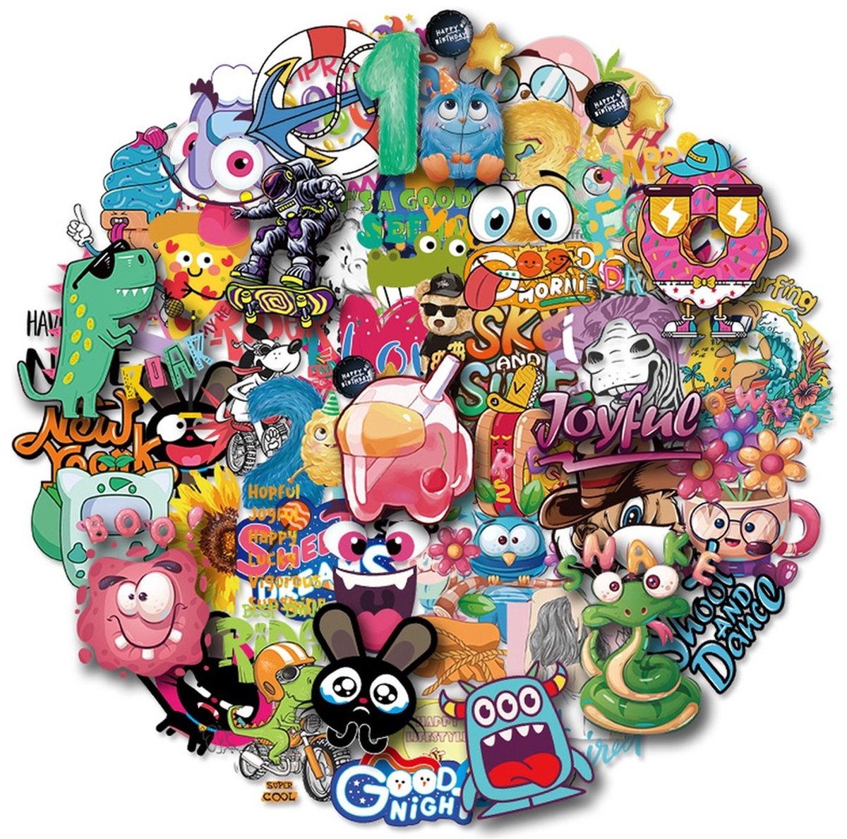 50 Grappige Stickers – Dieren, Monsters & Teksten – Voor Kinderen
