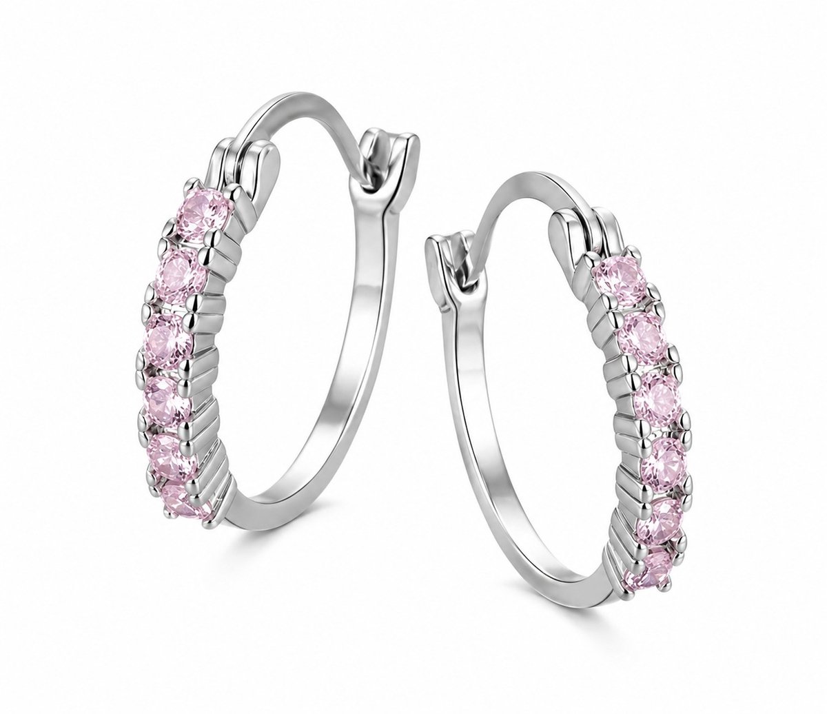 Oorbellen Meisje- Kinder Zilveren Oorringen- Oorbellen Strass- Meisjes Oorbellen- Strass Lichtroze-LiLaLove- Kinderoorbellen Zilver- Stainless Steel- Cadeau Meisje