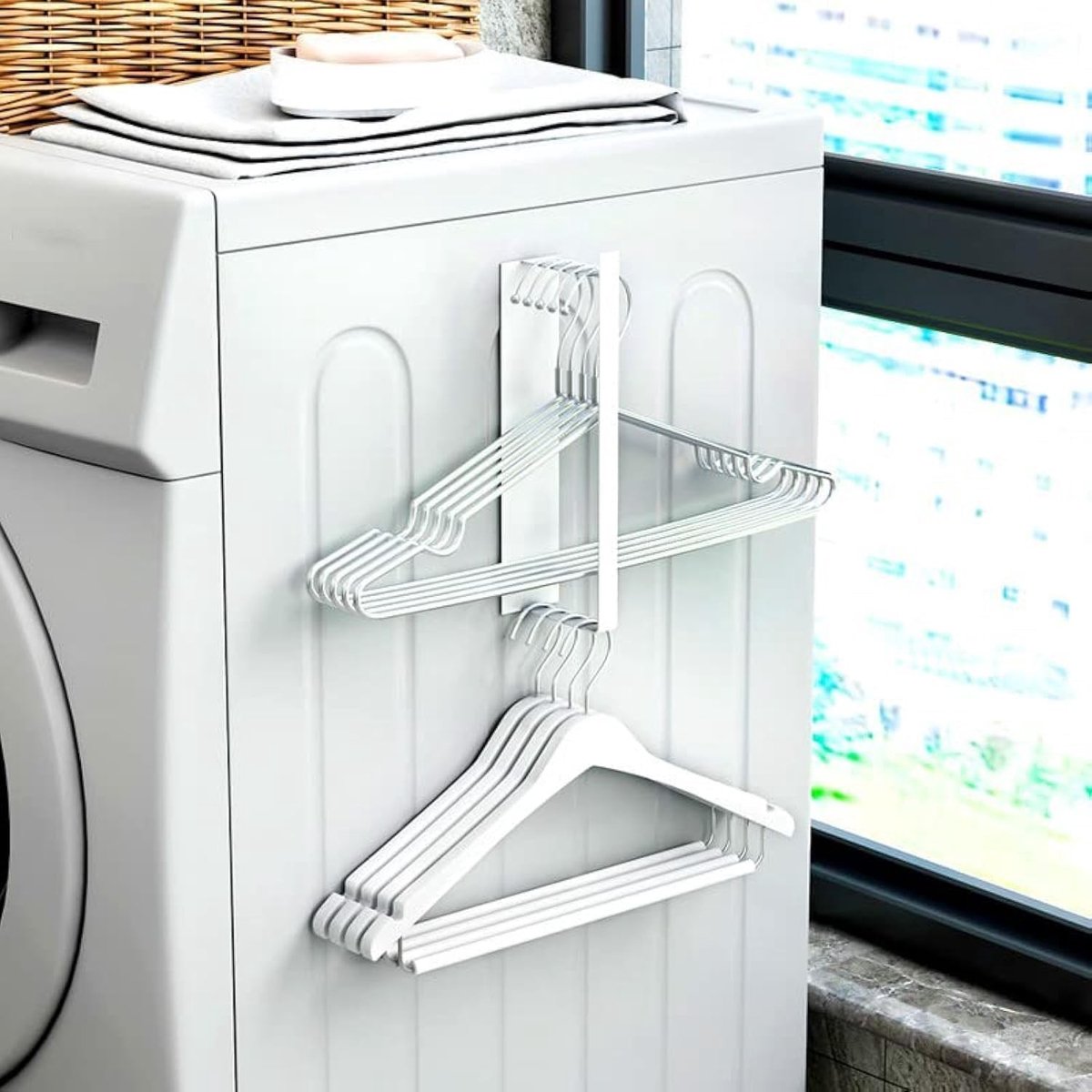 Opslagrek voor wasmachines, verticale of horizontale installatie, ruimtebesparend ontwerp met hanghouder, eenvoudig te monteren zonder boren