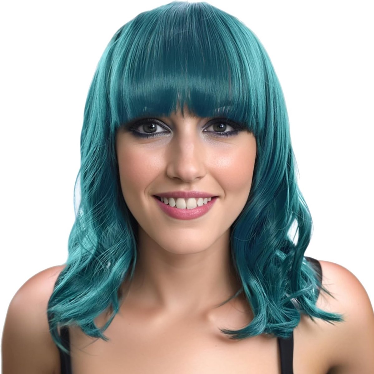 Korte Krullende Bob Peruk met Pony voor Cosplay en Halloween Kostuums in Groen
