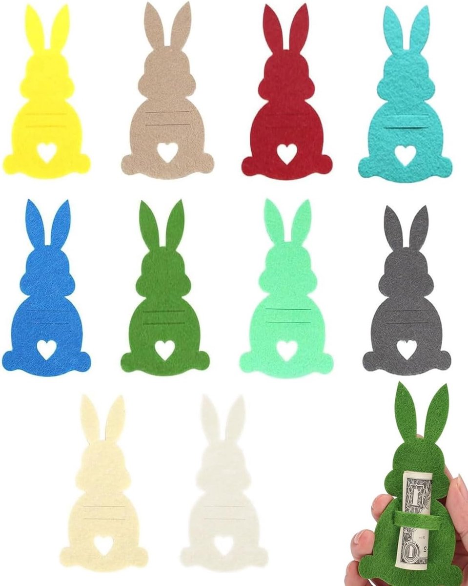 10 stuks geldcadeauset voor Pasen, vilt paashaas decoratie, creatieve geschenken en feestelijke versiering