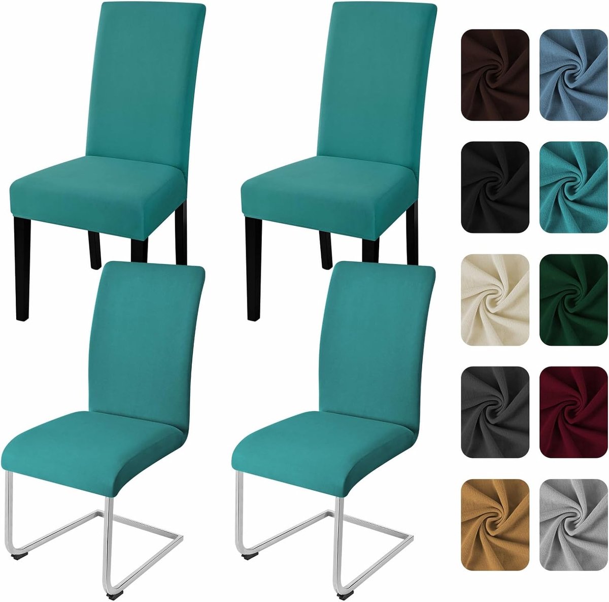 Set van 4 Rekbare Stoelhoezen voor Schommelstoelen - Verwijderbaar en Wasbaar - Bescherming voor Keuken, Hotel en Bruiloften (Pauwenblauw)