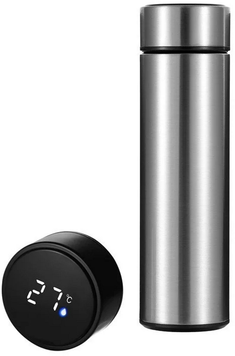 Thermosfles met LCD temperatuur Display - 500 ml – Thermosbeker- Dubbelwandige Thermosfles - Isoleerfles - Thermoskan - Travel Mug - bidon drinkfles - Koffiebeker - Drinkflessen - RVS – Zwart