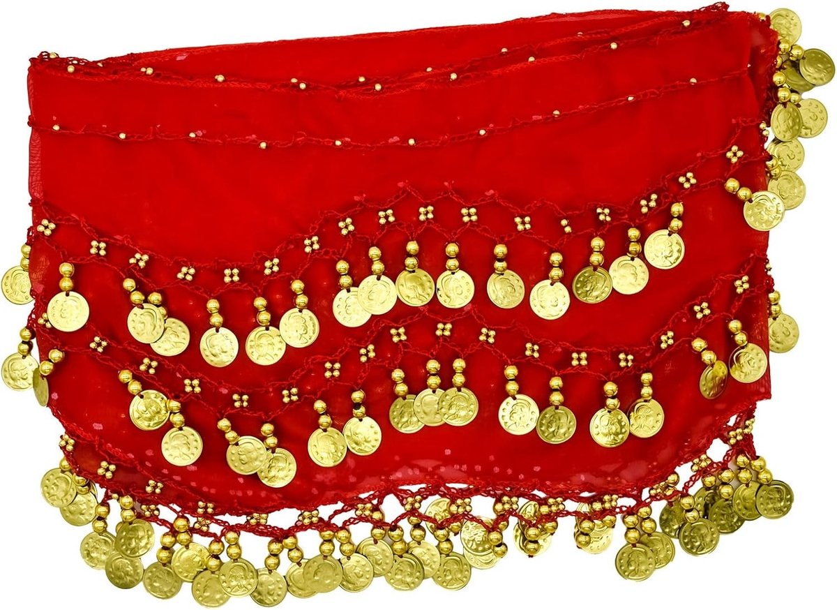 Bellydance Heup Sjaal met 128 Gouden Munten voor Vrouwen - Dansaccessoire, Kostuum en Wrap voor Meisjes