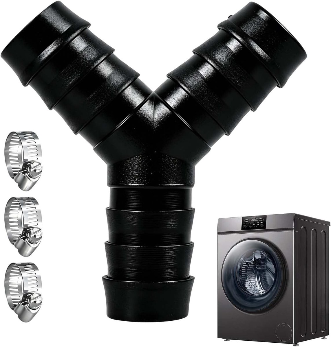 Drain Adapter voor Wasmachine - 2-Weg Aansluiting voor Slangen, Waterverbinding voor Wasmachine en Vaatwasser, Dual Output Adapter met 3 Klemmen voor Keuken en Wasruimte