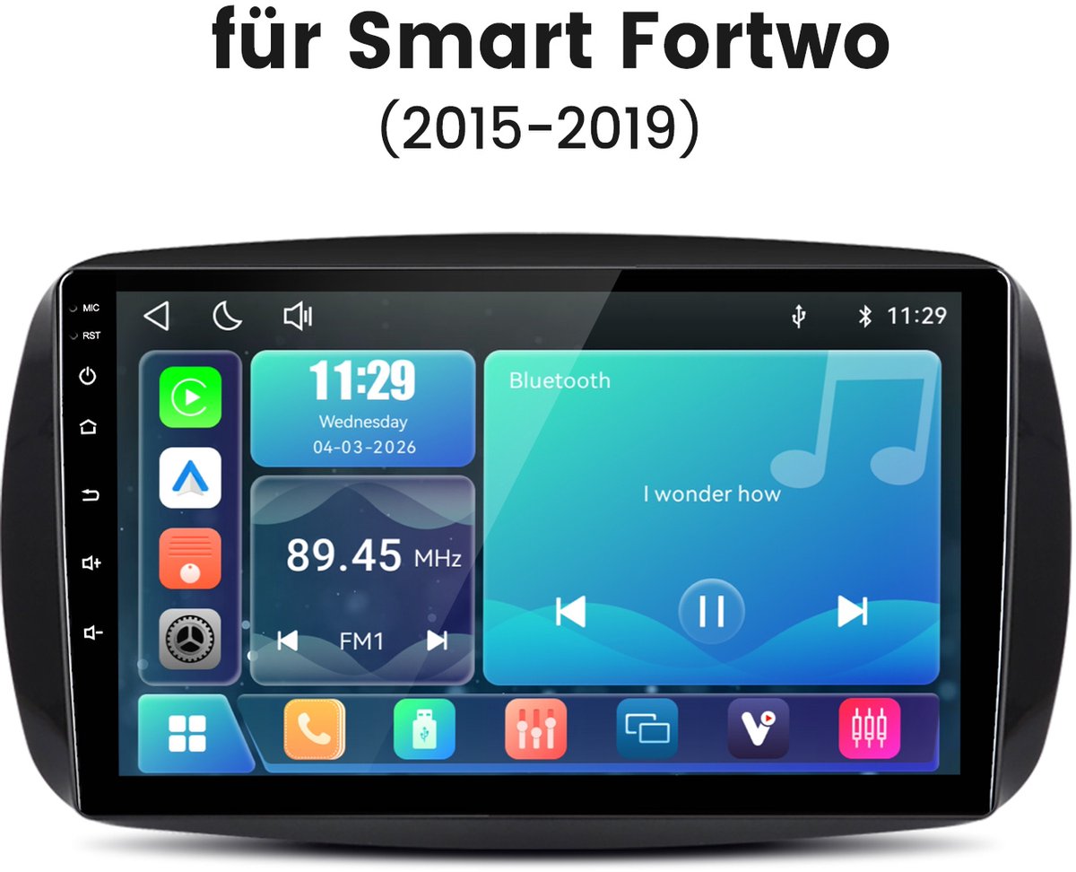 Cestovet Autoradio - Geschikt voor Benz Smart Fortwo/Forfour 453 basisversie 2014-2022 - Draadloos CarPlay, Android Auto