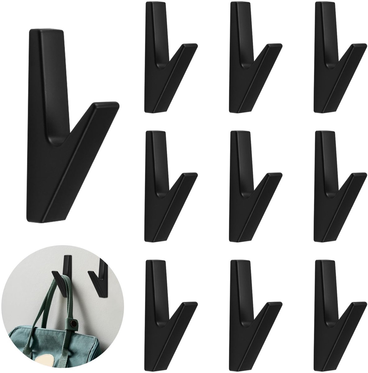 Garderobehaken zwart mat - 10 set - haken voor akoestische panelen - ideaal voor badkamers en keukens - ShopVlot