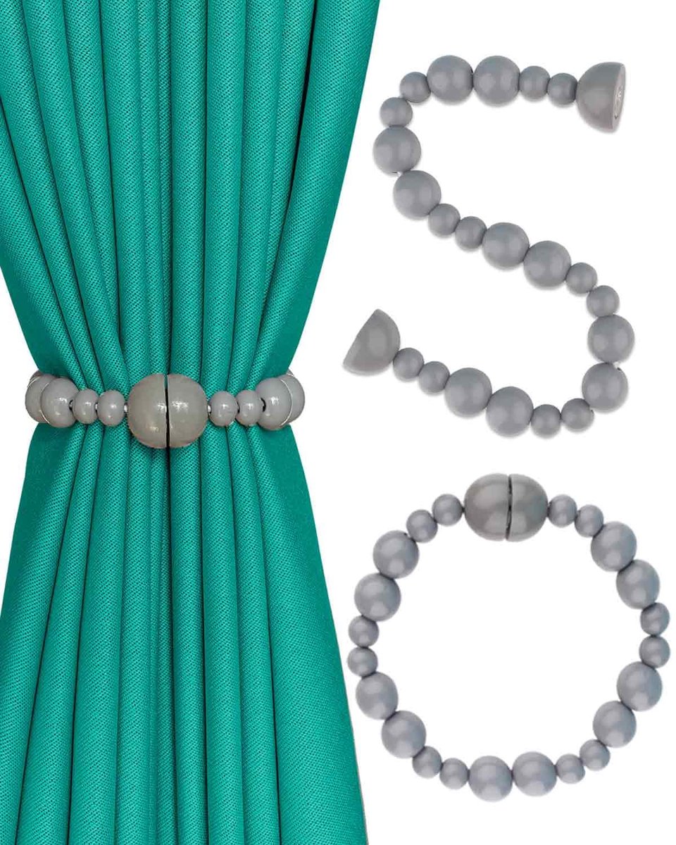 Magnetische gordijn tiebacks 2 pack - grijs - sterke bevestiging - ideaal voor boho decor - ShopVlot