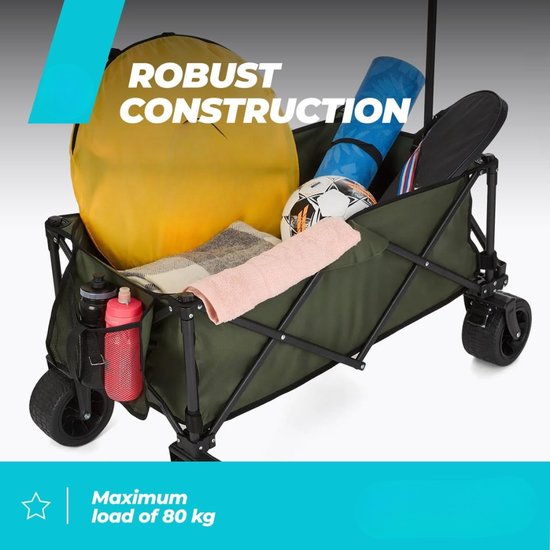 Verte Bolderkar - Handkar Met Transportwielen Caro-Handkar Met Stevige PVC-Wielen - Ideaal Voor In De Tuin En Op Het Strand - Met Verstelbare Rugleuning - Olijfgroen van verte — afbeelding 5
