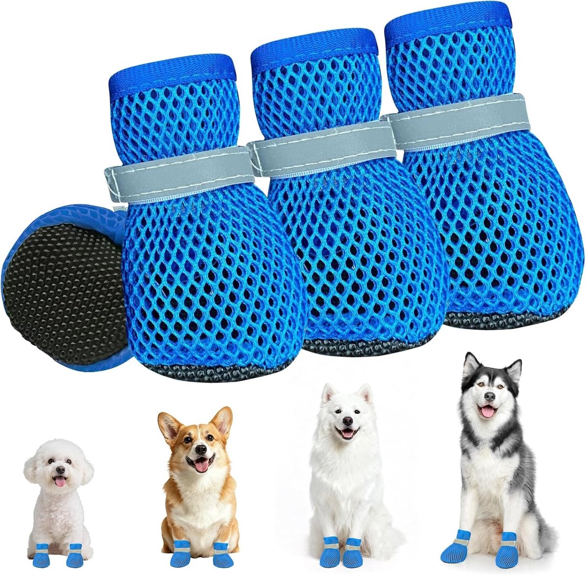 Set van 4 Zomerhondenschoenen, Ademend en Comfortabel, Geschikt voor Kleine Honden en Katten, Blauw, M