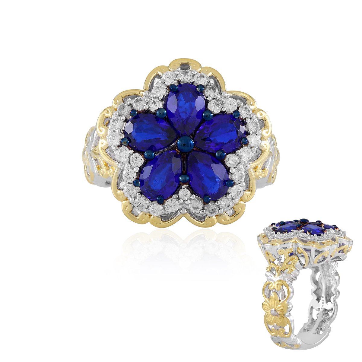 Cavill - Elegante Zilveren Ring 925 Sterling met 2,115 ct Kobaltblauwe Spinel uit Myanmar en 0,54 ct Zirkonia - Bloemmotief Ring met Blauwe Edelstenen