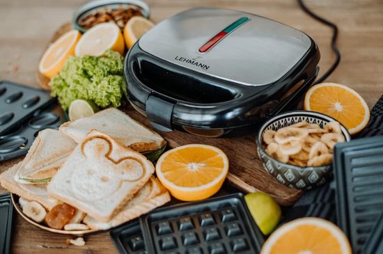 5-in-1 Keukenapparaat - Tosti en Wafelijzer - Snelle Snacks Maken - Vijf Verwisselbare Platen - 800 Watt - Zwart Zilver — afbeelding 4