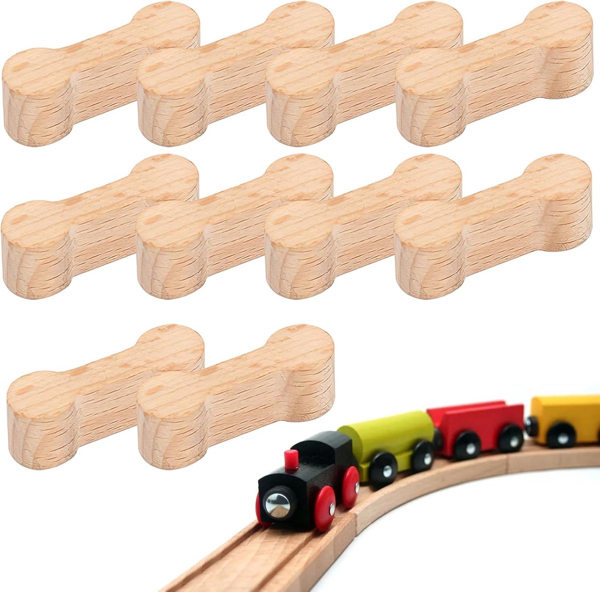 Complete Set van Universele Verbindingen voor Houten Treinen, Inclusief Rails en Adapter, Geschikt voor Diverse Merken, 10 Stuks