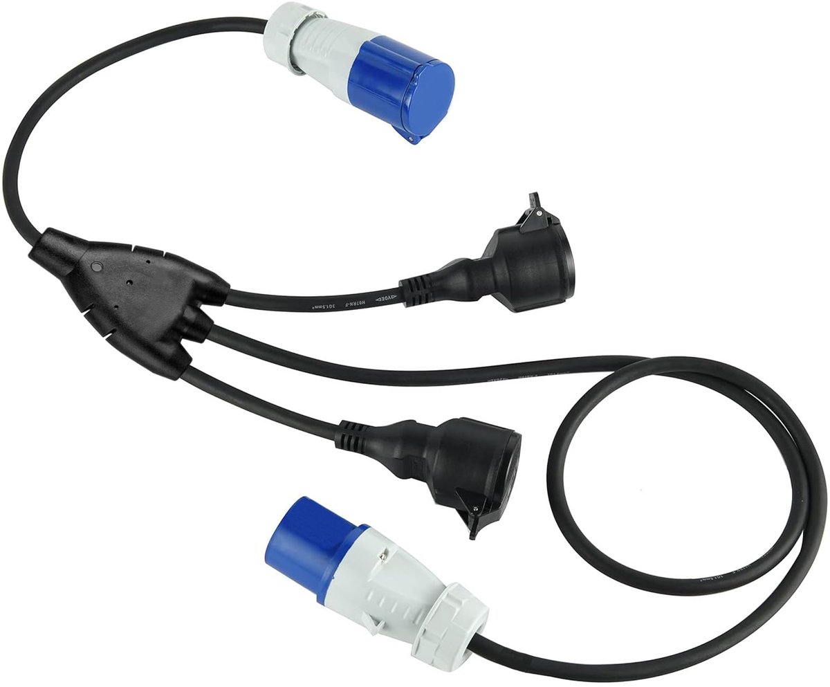 Caravan splitter verlenging 3-voudig - IP44 CEE-stekker - rubberen H07RN-F kabel - ideaal voor campers en camping - ShopVlot