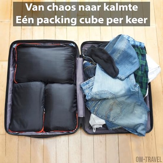 Reis Organisatie Sets - Koffer Organizer - Bagage Comprimeren - Ruimtebesparend Ontwerp - 4 Delig - Zwart — afbeelding 2