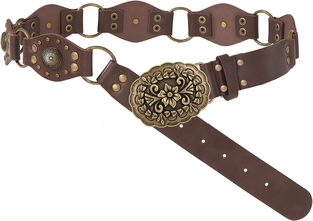 Dames Leren Riem - Vintage Western Stijl met Studs - Retro Punk Riem voor Jeans en Jurken, Perfect voor Casual en Feestelijke Outfits
