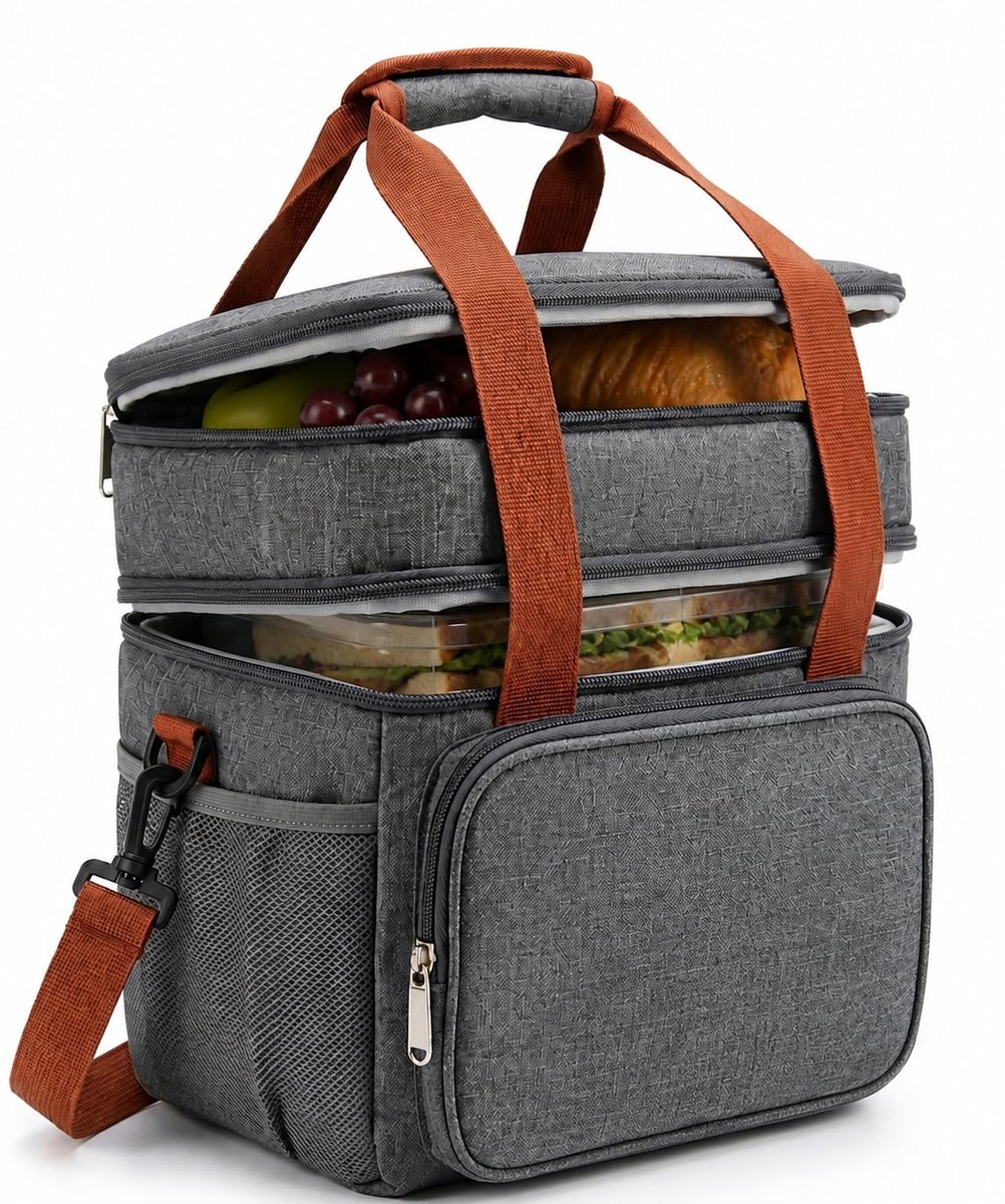 Opvouwbare kleine koeltas 15L incl. koelaccu, dubbele verdieping, lekvrije isolatietas, lunchtas voor werk en onderweg - ShopVlot