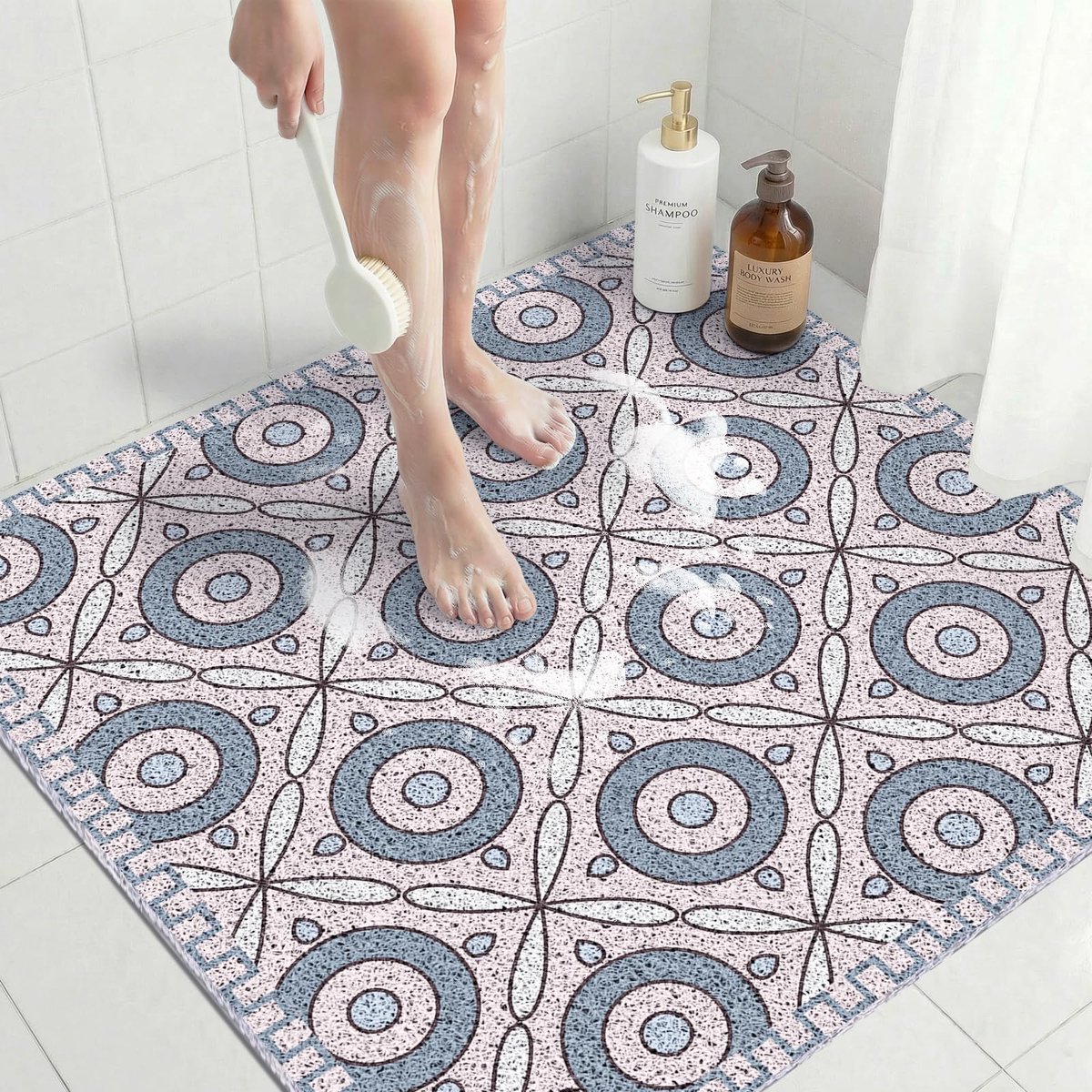 Luffa douchemat 80 x 80 cm - pvc - antislip - sneldrogend voor badkamer - ShopVlot