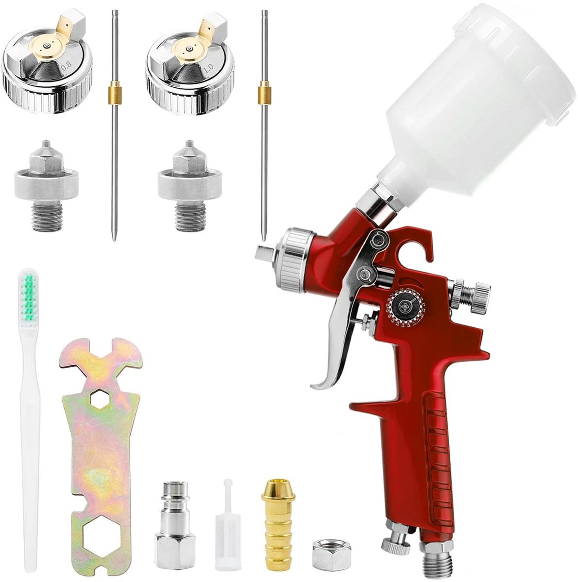 Lakpistool Mini HVLP - 0,8/1,0 mm sproeiers - 125 ml beker - ideaal voor meubels en muren - ShopVlot