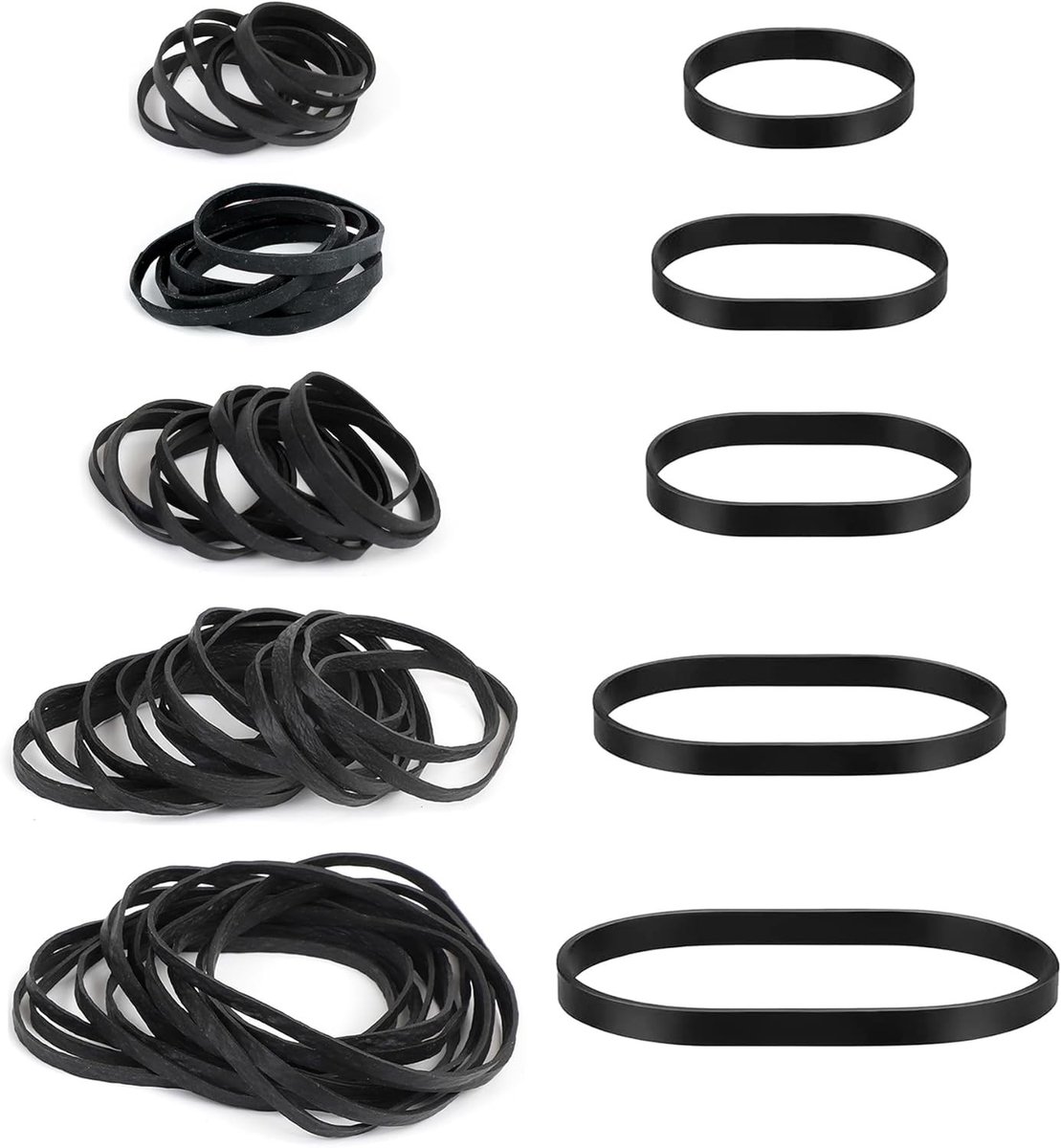 Zwarte Rubber Bands Assortiment van 100 Stuks in 5 Maten voor Kantoor, School en Campinggebruik - Stevige en Brede Elastische Bands