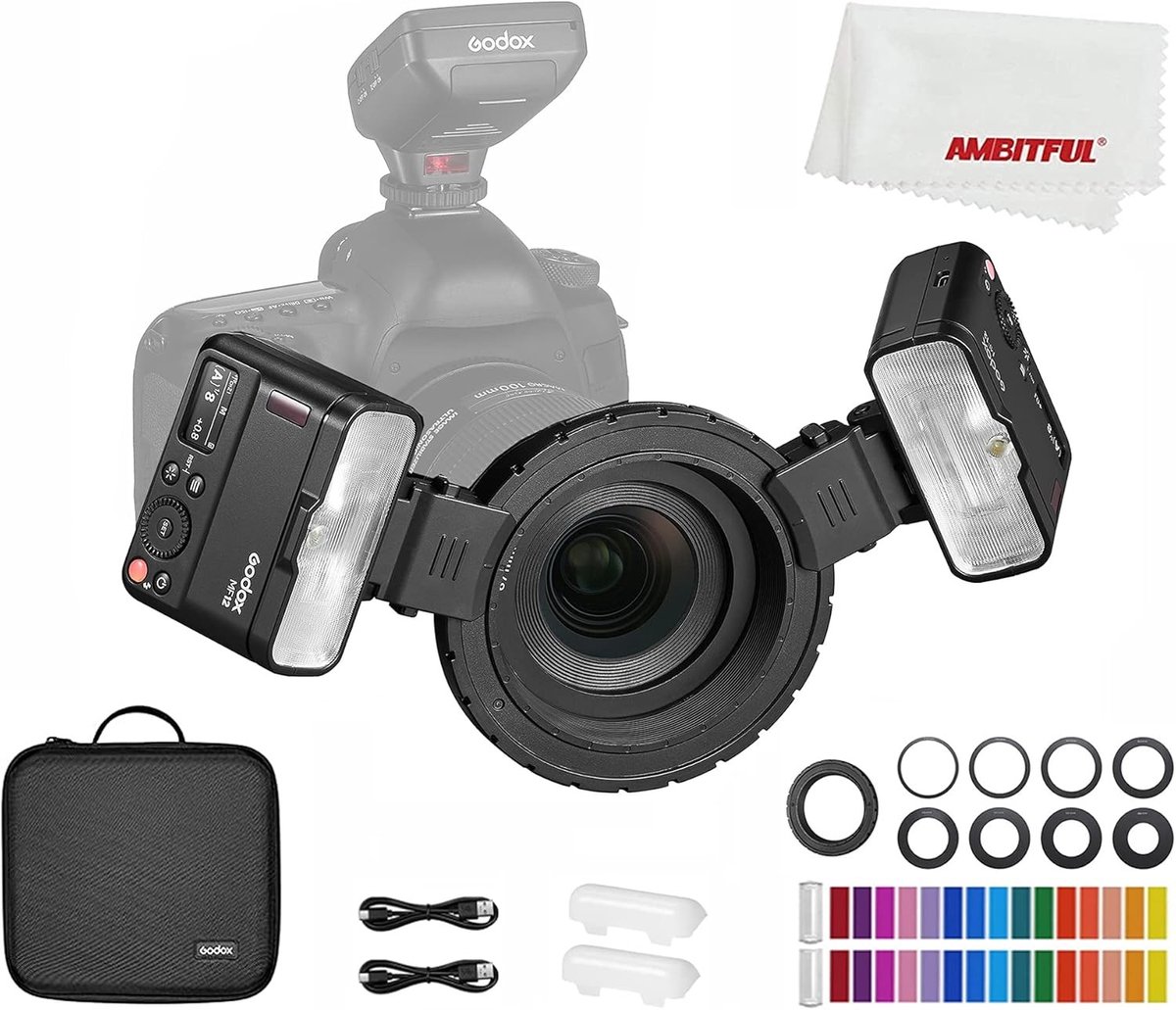 12W Macro Flitser met 2.4G Draadloze Bediening, TTL/M Modus en Ingebouwde Lithium Accu voor Nikon, Sony, Canon en Fuji