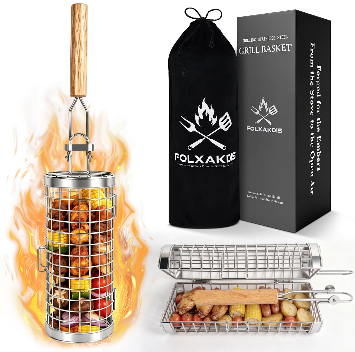 Vaderdag Cadeau voor Papa Verjaardag Rolbare BBQ Mand Schelpopening RVS 304 - ShopVlot