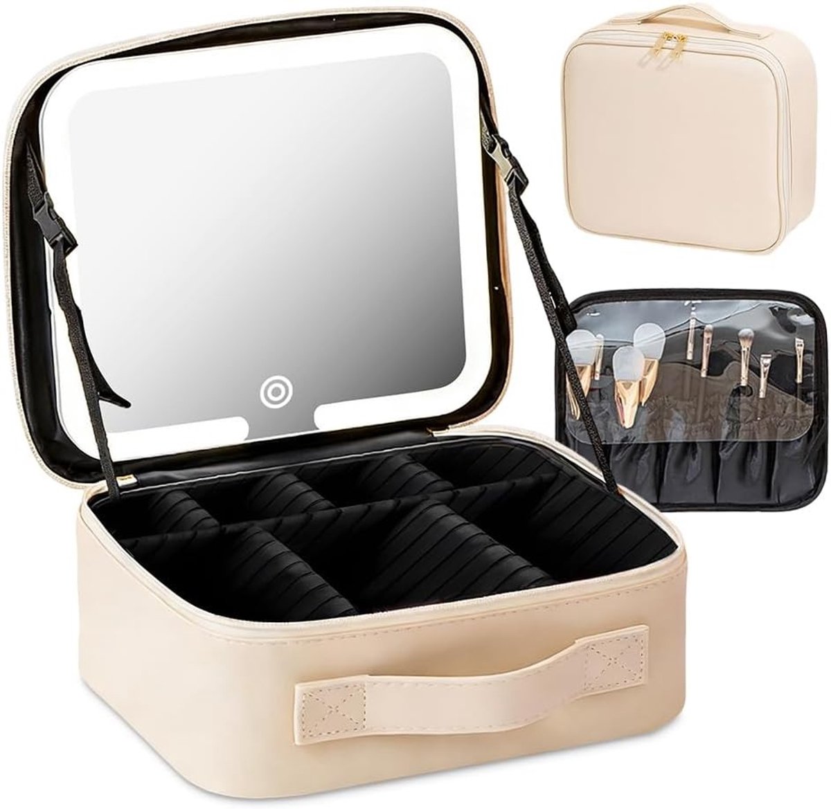Reis Make-up Tas met Spiegel en Verlichting, Verlichte Make-up Organizer met Compartimenten in 3 Kleuren