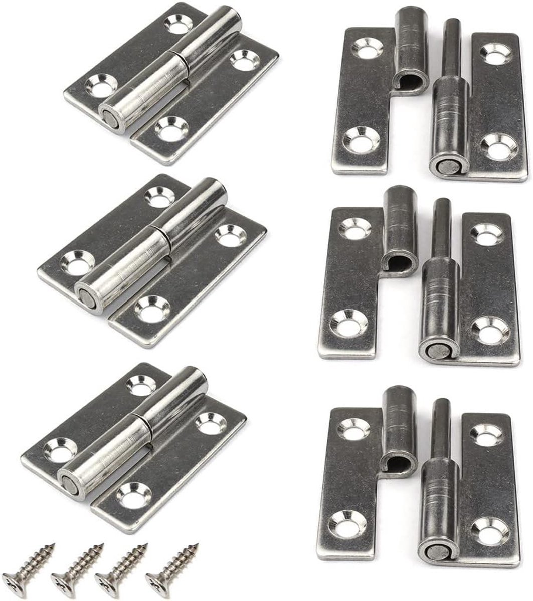 Zware Deur Scharnieren, Afneembare RVS Scharnieren voor Binnen- en Buitendeuren (1.5 inch - 6 stuks, Rechtsdraaiend) - Duurzaam, Roestvrij, Betrouwbaar