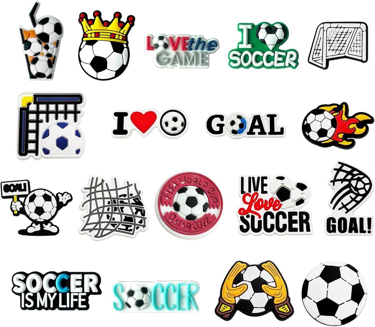 18-delige Voetbal Schoen Decoratie Charms voor Crocs - Voetbal Accessoires, Jibbitz en Sportieve Decoratie voor Jongens, Meisjes en Volwassenen