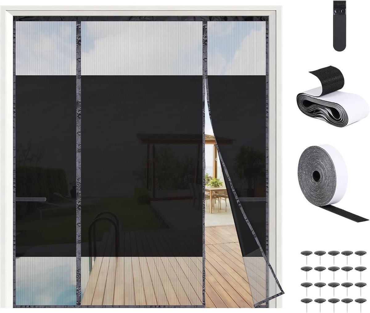 Vliegenhor voor Balkondeur 160 x 222 cm - Magnetisch Insectenbescherming, Privacy Scherm en Eenvoudige Installatie zonder Boren