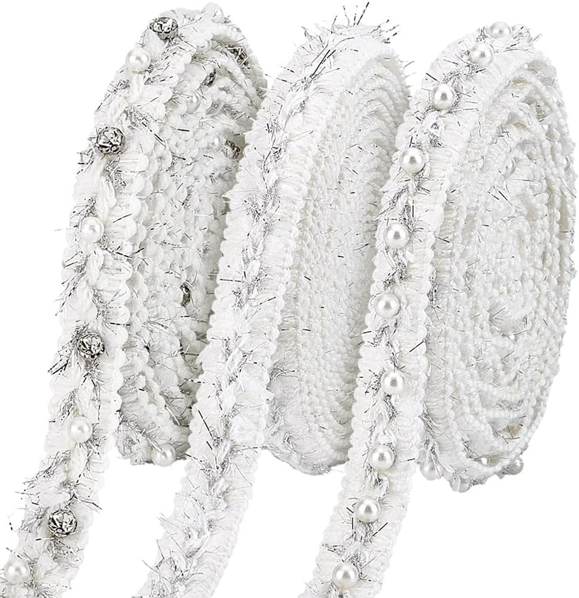 9 Yards 3 Stijlen Gevlochten Kantlinten met Parels, 5/8" Breed Witte Parels Trim voor Kostuum, DIY Knutselen en Bruidsmode